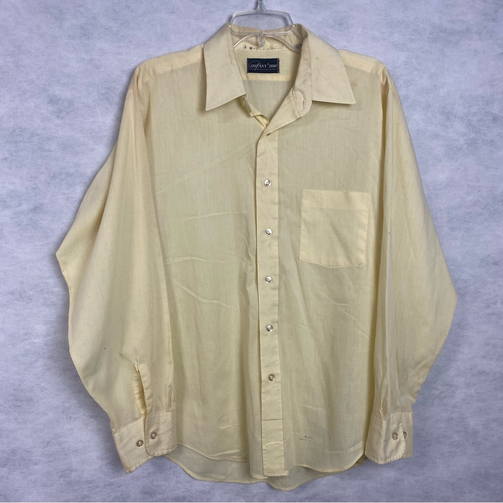 Vintage 70s Botany 500 Men’s Large Button Down Shirt Yellow Sheer Flaws